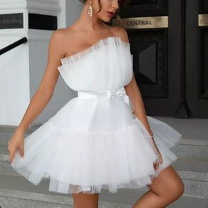 Madonna White Tulle Mini Bridal Dress